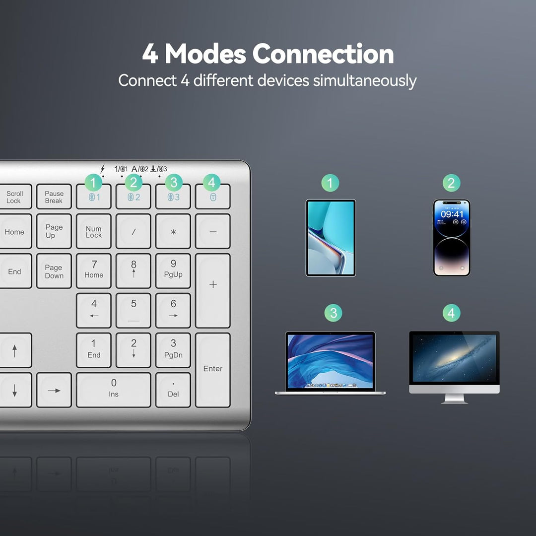Teclado Bluetooth recargable TECKNET, cambio gratuito entre 4 dispo...