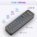 RSHTECH, RSH-ST10C-6, hub USB 3.2 de 10 puertos, alimentado, adaptador 12V/5A