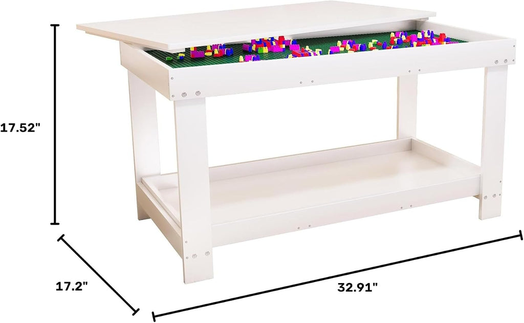 Mesa de actividades para niños con almacenamiento, 2 en 1, de madera maciza, bloques de construcción con tablero para regalos de niños y niñas, ladrillos de juego, tren, lectura, dibujo de