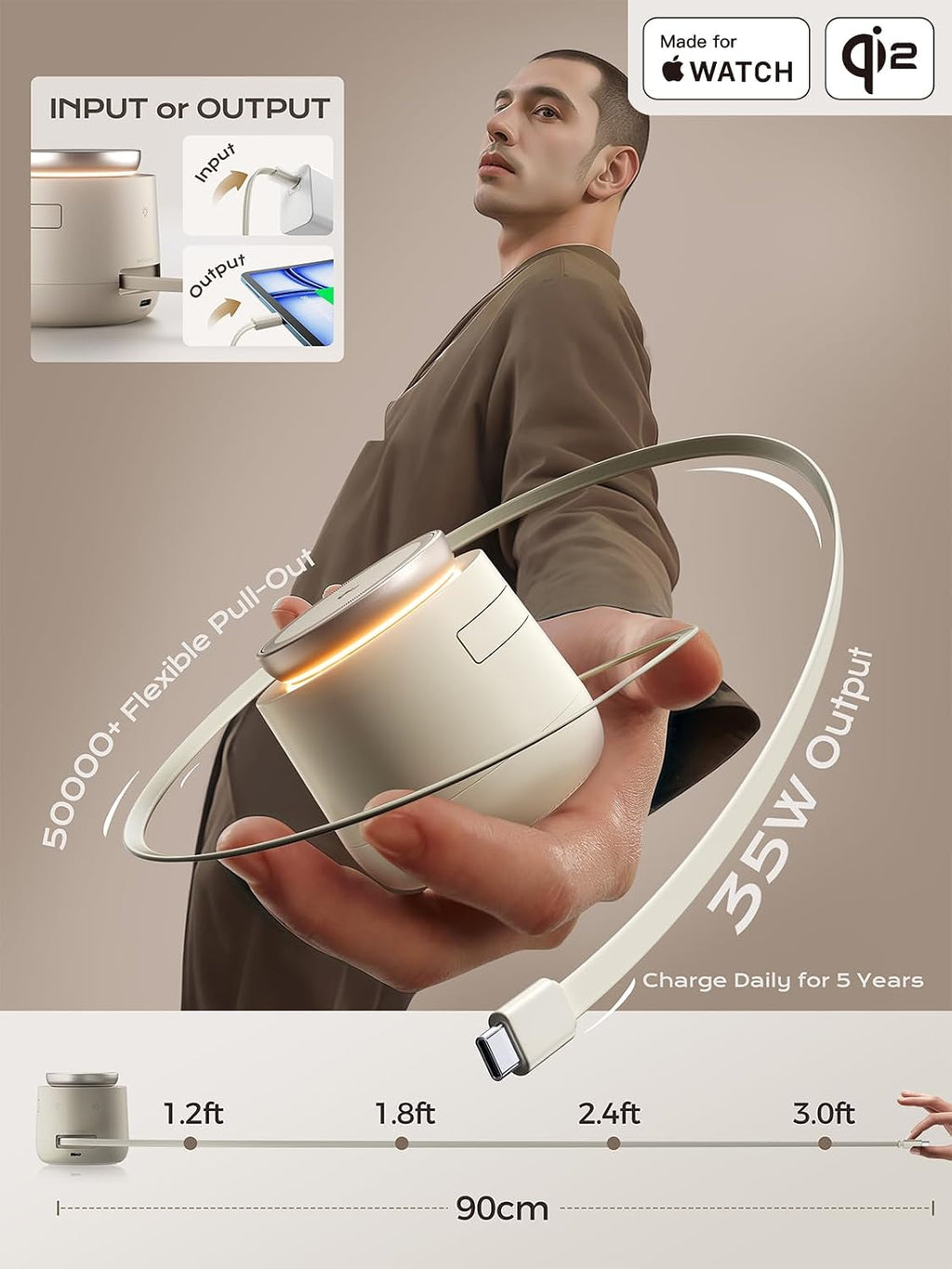 Estación de carga inalámbrica magnética Qi2 4 en 1, cargador rápido de 15 W con módulo de carga hecho para Apple Watch, para iPhone 18-12 Series y AirPods, adaptador de 65 W incluido