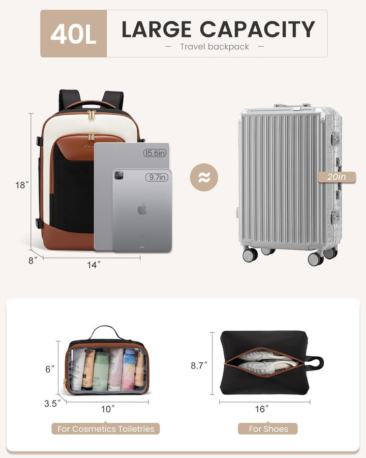 LOVEVOOK Mochila de viaje de 40 L para mujeres y hombres, mochila g...