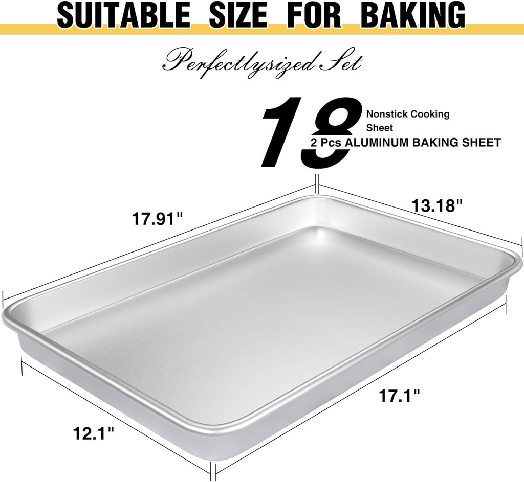Juego de Bandejas para Hornear de Calidad Comercial, Bandeja de Horno de Aluminio Natural, Bandeja para Repostería a Prueba de Deformación Umite Chef, Bandejas para Galletas Grandes y Gruesas para Hornear, Asar (2 Pack, 18X13In)