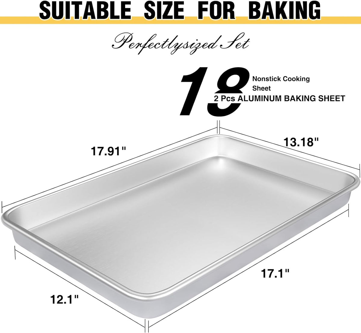 Juego de Bandejas para Hornear de Calidad Comercial, Bandeja de Horno de Aluminio Natural, Bandeja para Repostería a Prueba de Deformación Umite Chef, Bandejas para Galletas Grandes y Gruesas para Hornear, Asar (2 Pack, 18X13In)