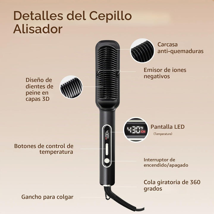 Cepillo profesional iónico para alisar el cabello con pantalla LED,...