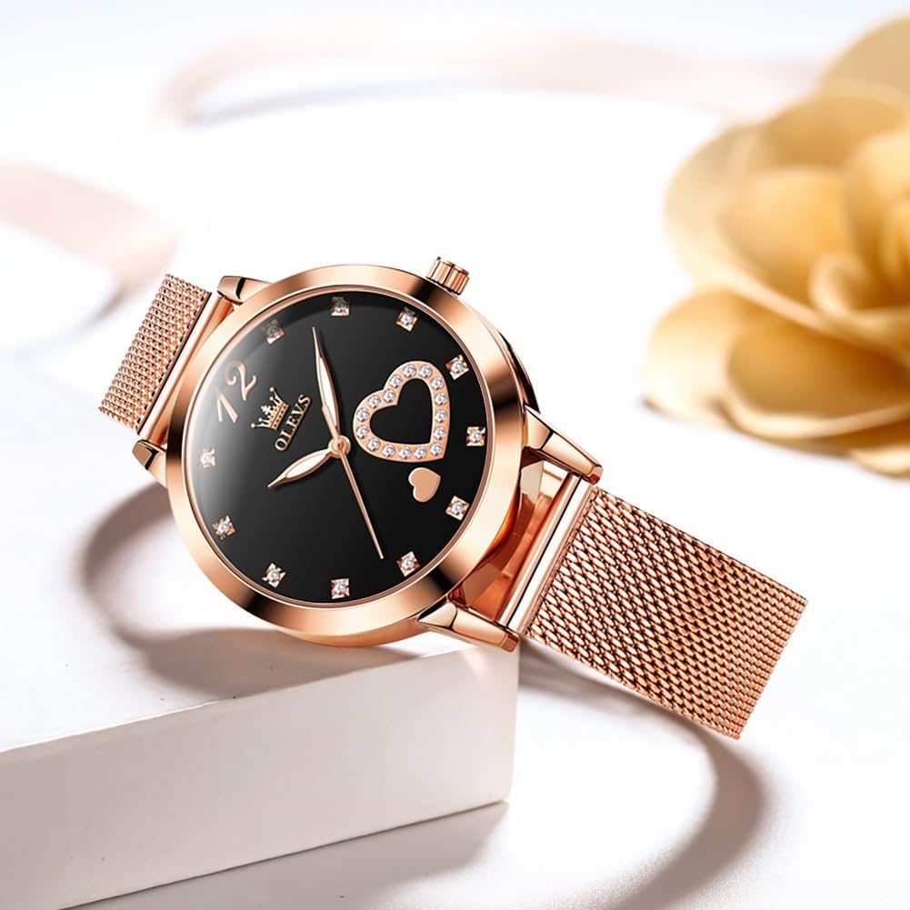 OLEVS Relojes para Mujeres y Juego de Pulseras Slim Casual Vestir Reloj de Muñeca para Dama Rosado Oro