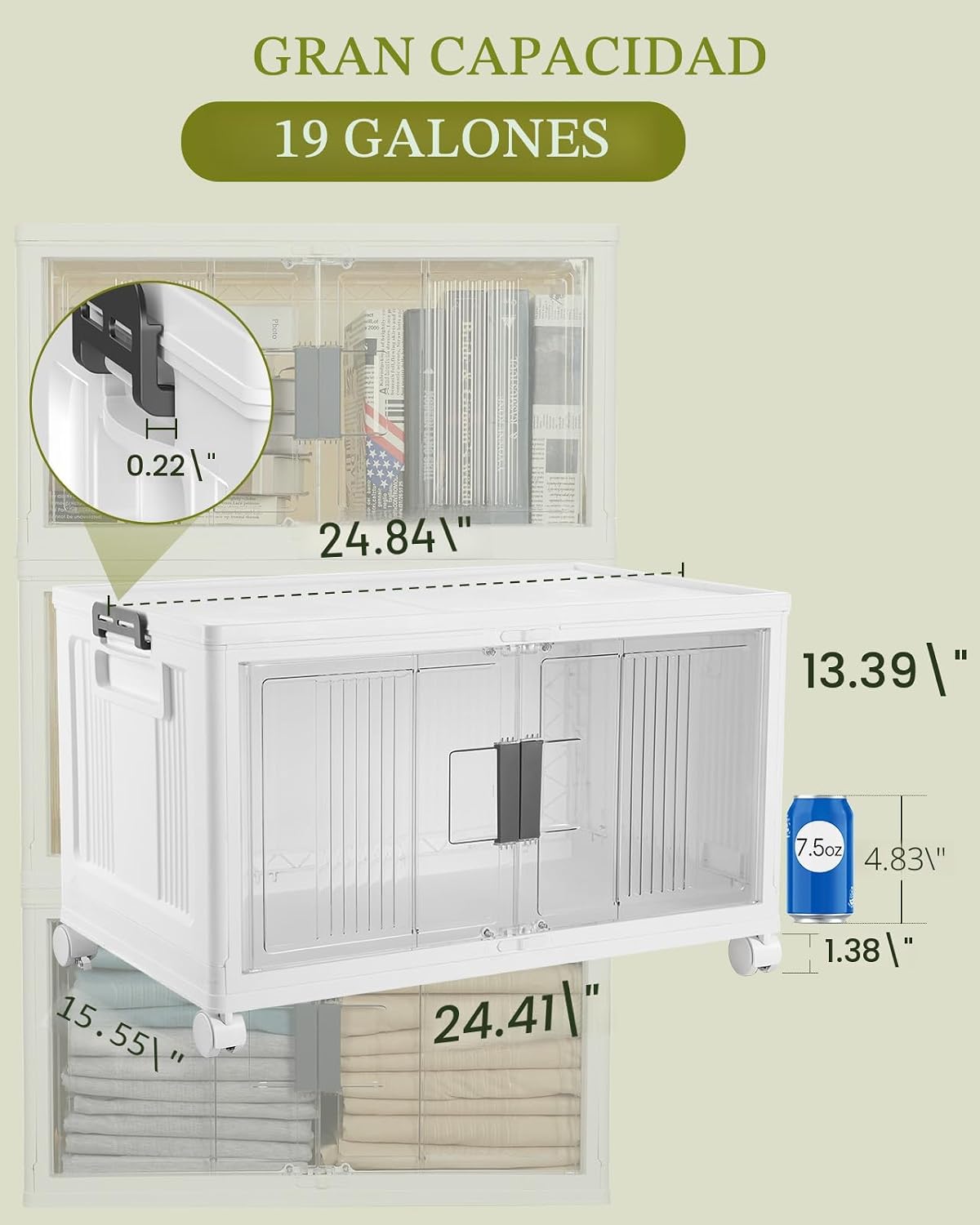 OlarHike 76QT Storage Bins con Lids para Home, Office, Closet, Dorm, 3 Pack