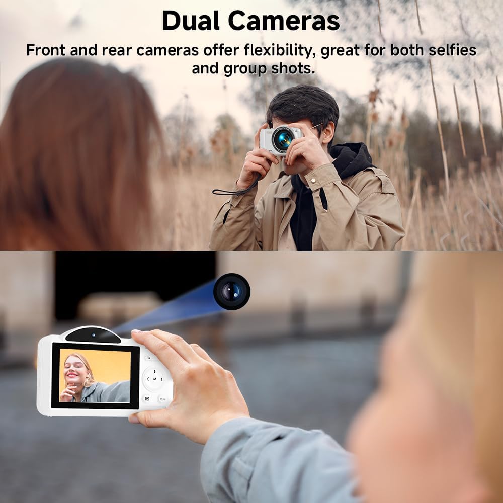 Cámara digital, 4K WiFi 75MP cámara dual apuntar y disparar cámara...