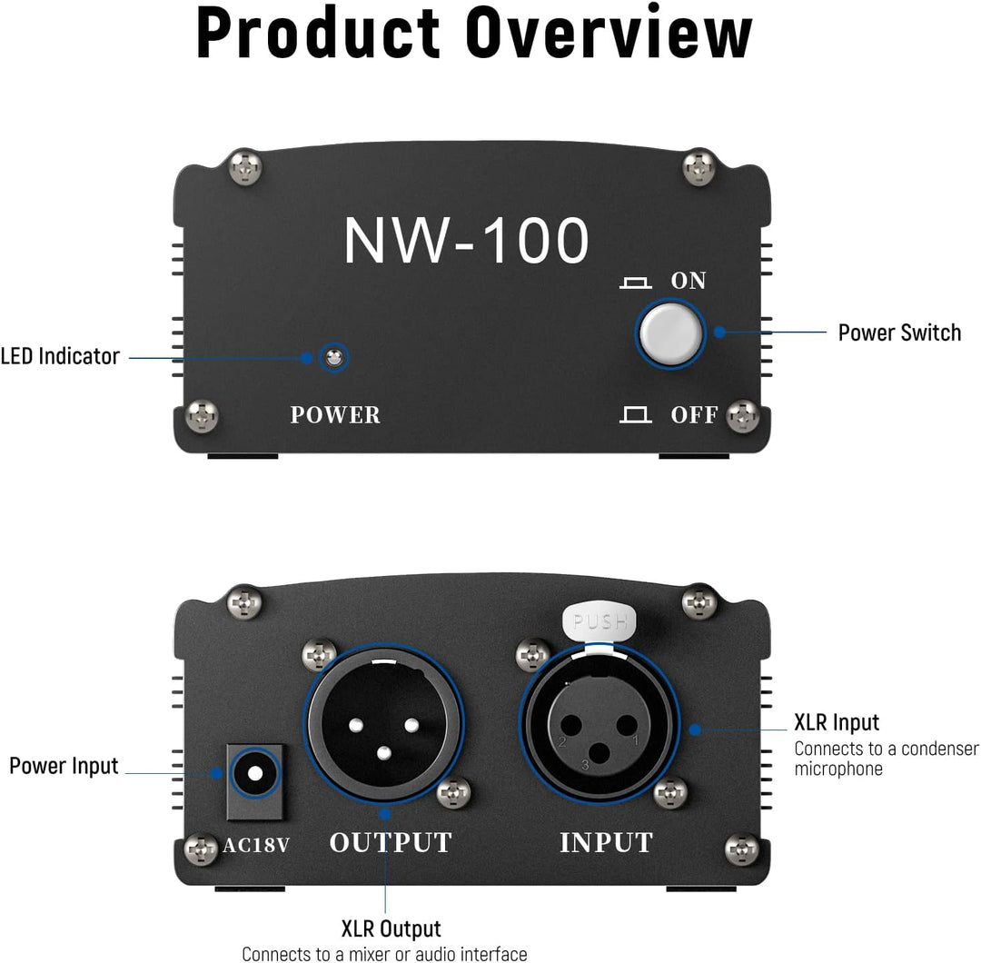 Kit de alimentación Neewer 48 V Phantom Power de 1 canal