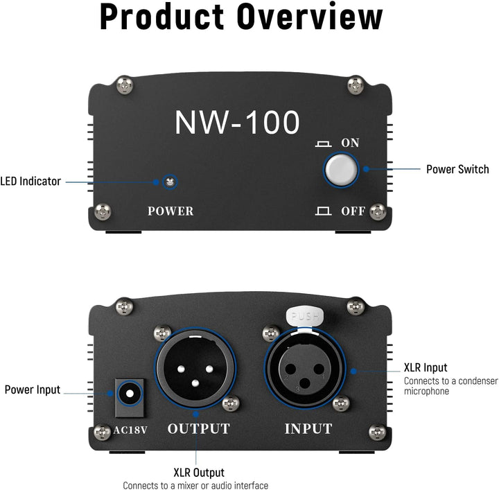 Kit de alimentación Neewer 48 V Phantom Power de 1 canal