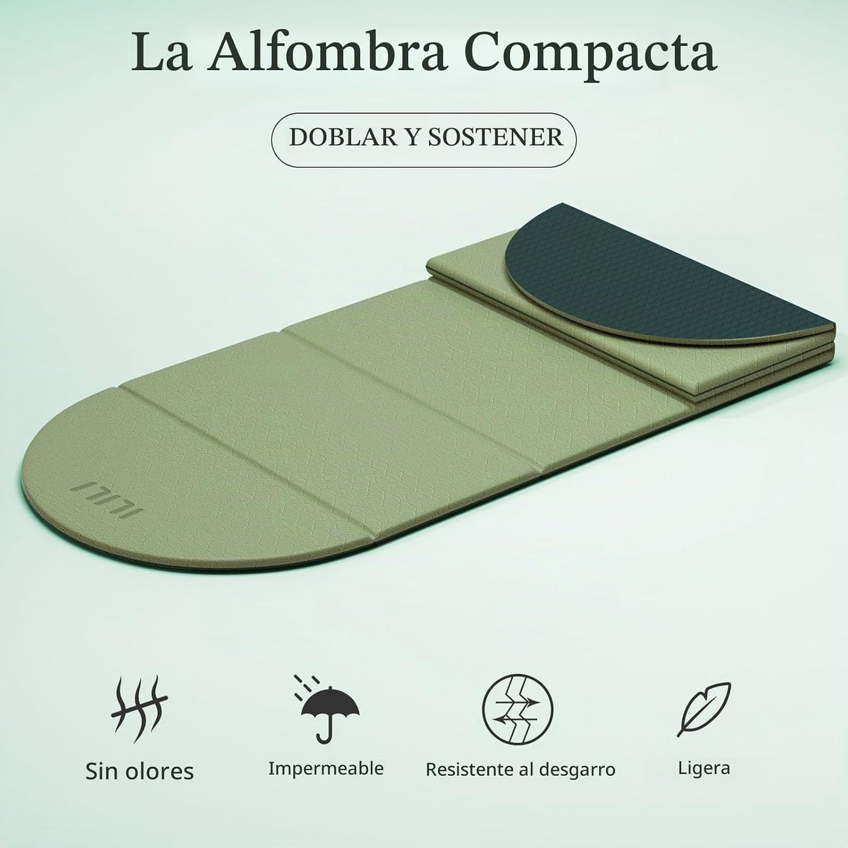 ILILI Tapete de yoga plegable semicircular, 0.394 in de grosor, material TPE, extra largo 75 pulgadas de largo x 26 pulgadas de ancho, suave y cómodo tapete ovalado plegable de 0.4 pulgadas, fácil de