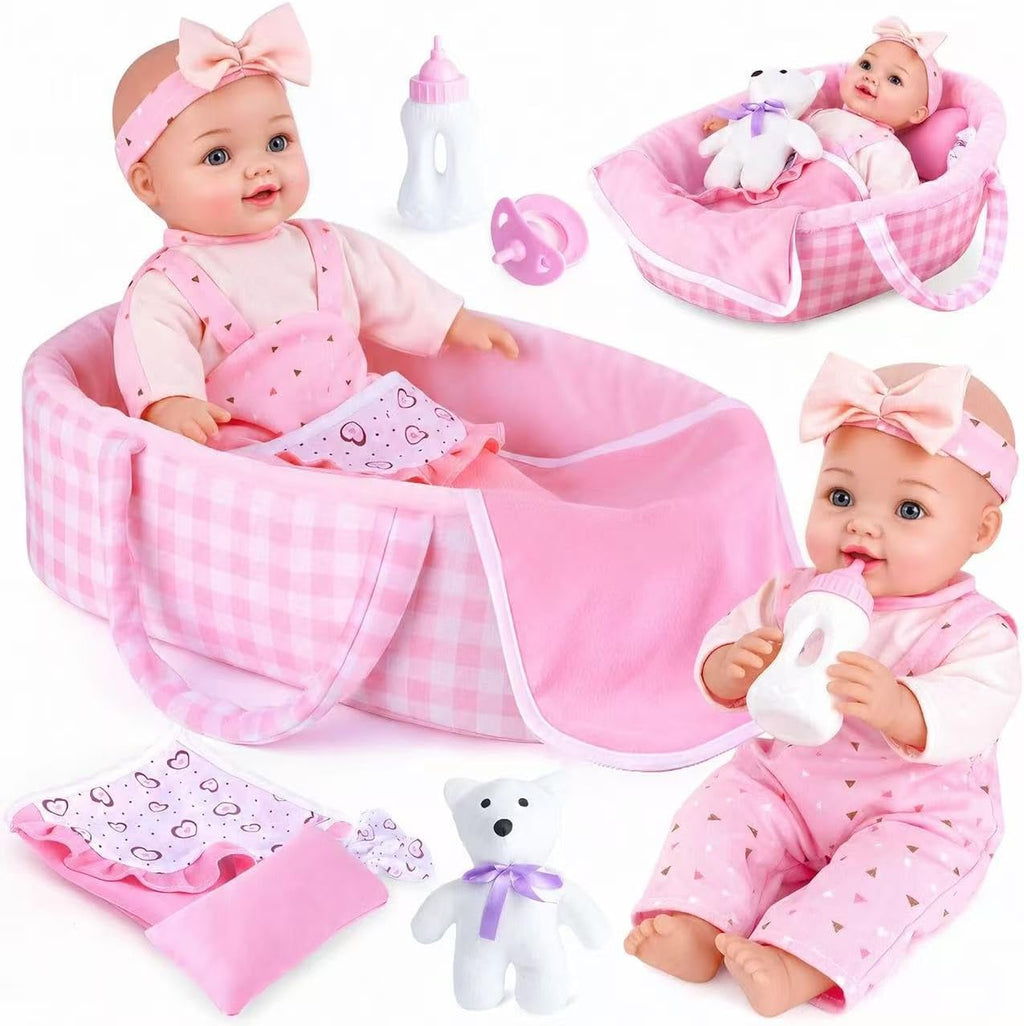 AuntyFey - Juego de muñecas de bebé de 12 pulgadas, moisés para muñeca con