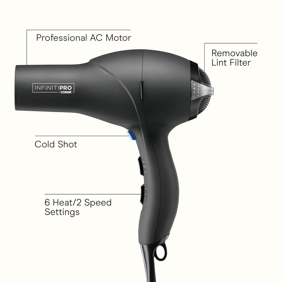 Secador de pelo Infiniti PRO CONAIR con difusor, motor AC profesion...