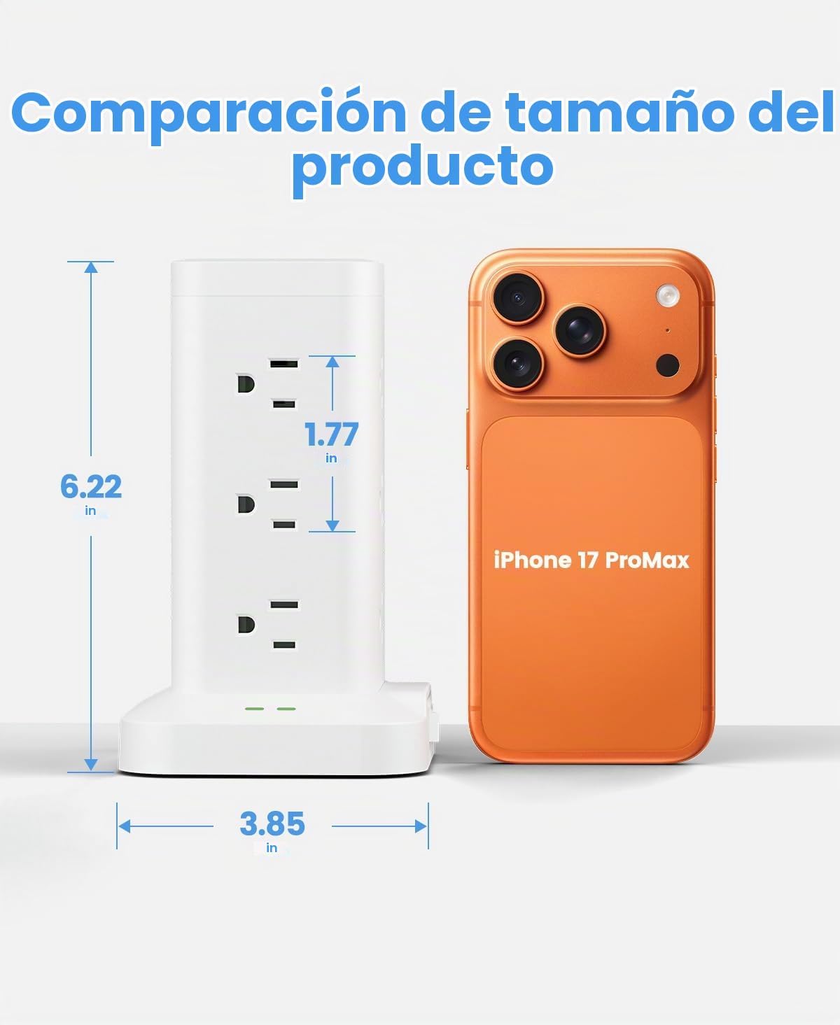 Regleta de alimentación 12AC 3USB, protector contra sobretensiones, cable de extensión de 10 pies, color blanco, 1