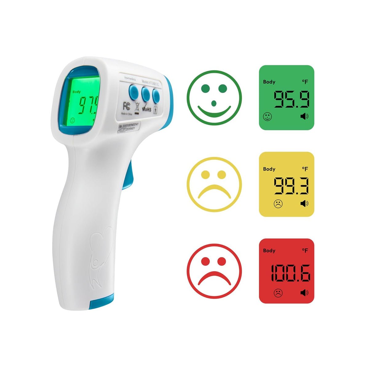 HoMedics Termómetro infrarrojo para la frente sin contacto, resultados rápidos y precisos clínicamente probados, alerta de fiebre alta con lecturas 4 en 1
