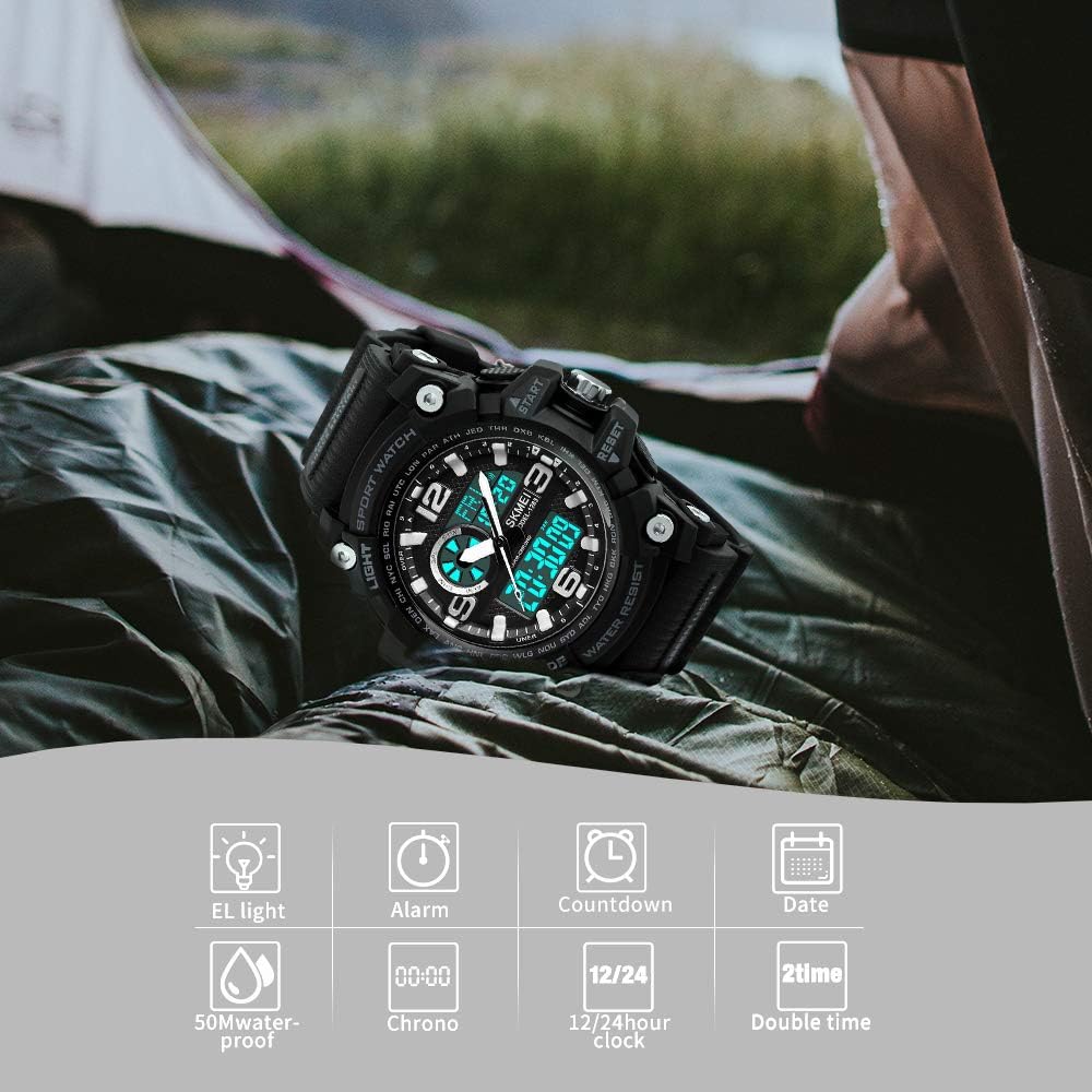 SKMEI Reloj Deportivo Digital para Hombre, Relojes Militares a prueba de agua LED Pantalla grande Reloj con cronómetro, alarma y pulsera