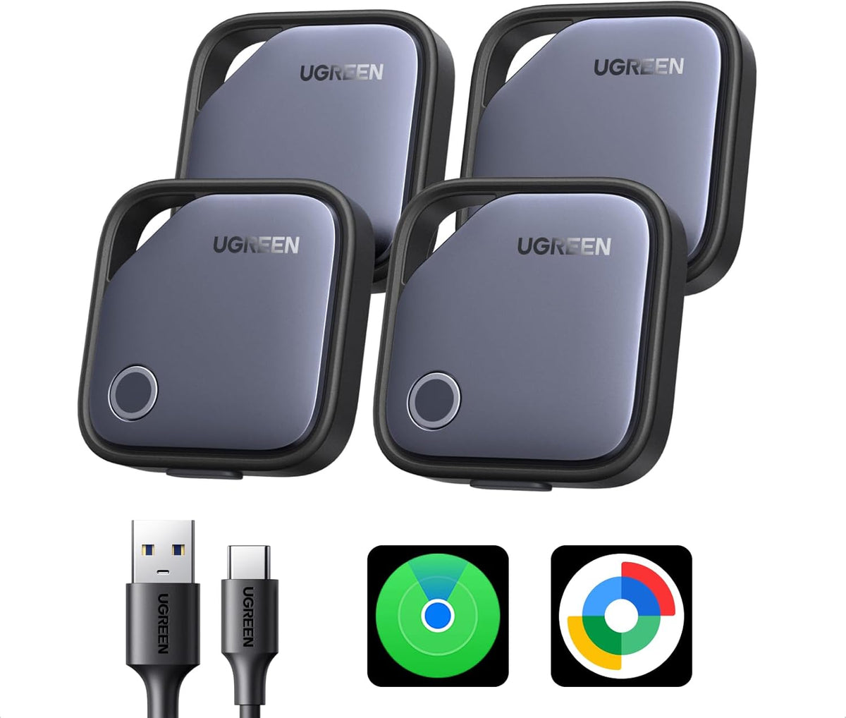 UGREEN Finder Duo Air Tracker Tags 4 Pack 1-Year USB-C