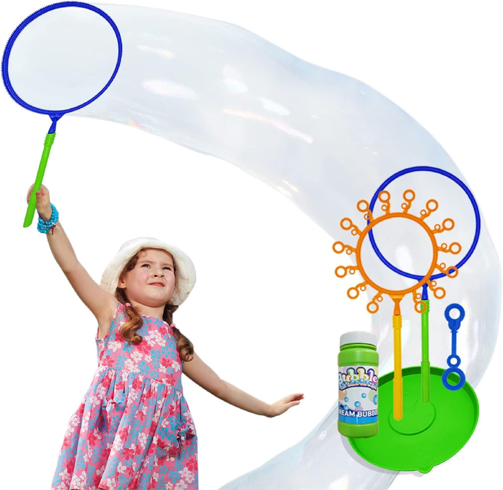 Juego de varitas de burbujas gigantes: juguete para niños y adultos para hacer burbujas, diversión al aire libre y actividades interiores para niñas y niños, para disfrutar con bandeja y 1 mini varita