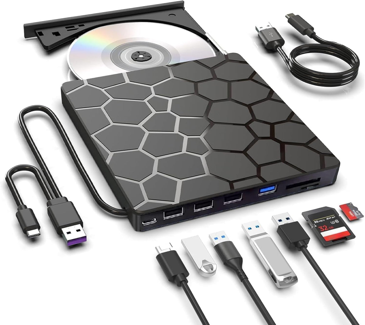 ASHDOL Unidad externa de CD y DVD, 8 en 1 USB 3.0 y lector de disco...