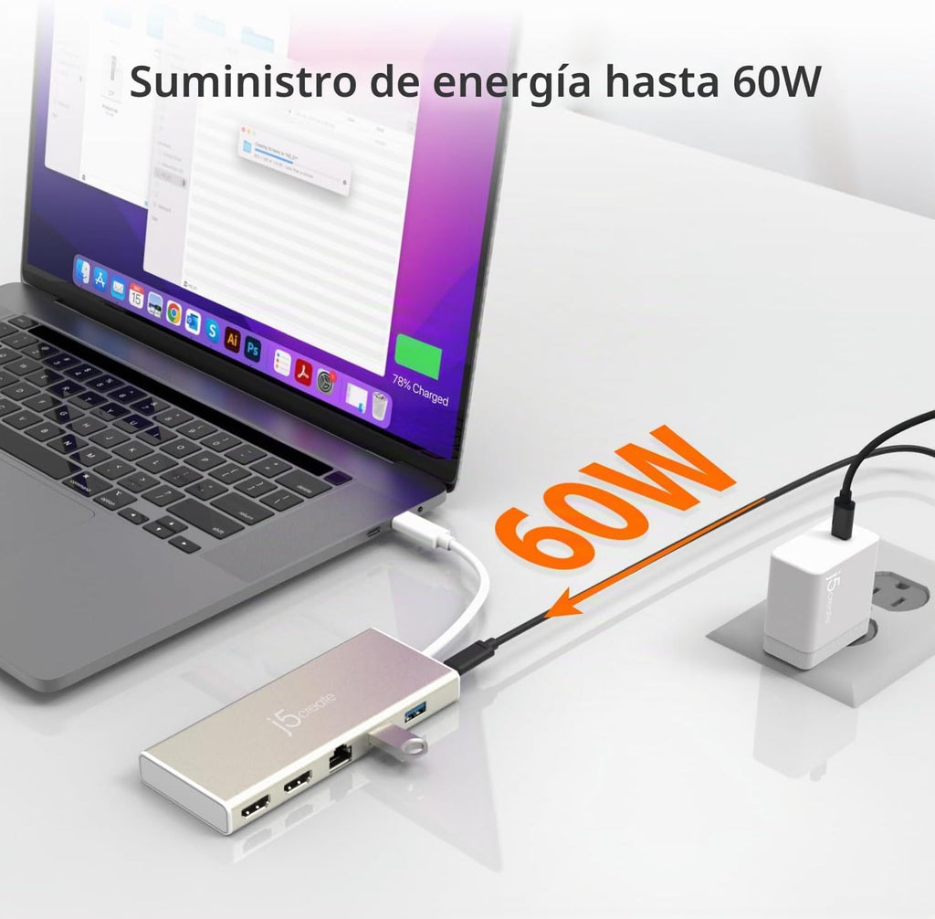 j5create Concentrador USB-C Mini Dock - Tipo C con 2x HDMI, 2x USB 3.0