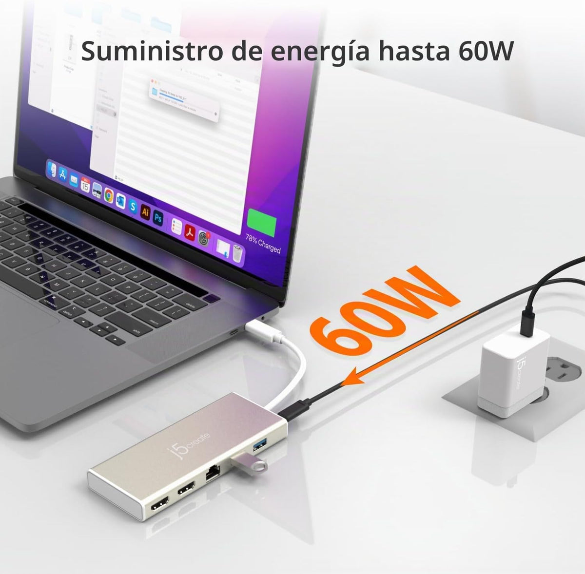 j5create Concentrador USB-C Mini Dock - Tipo C con 2x HDMI, 2x USB 3.0