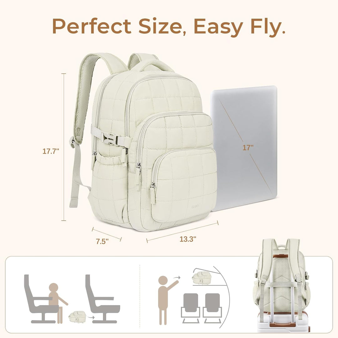 CLUCI Mochila acolchada hinchada para laptop para mujer, Blanco, Mo...
