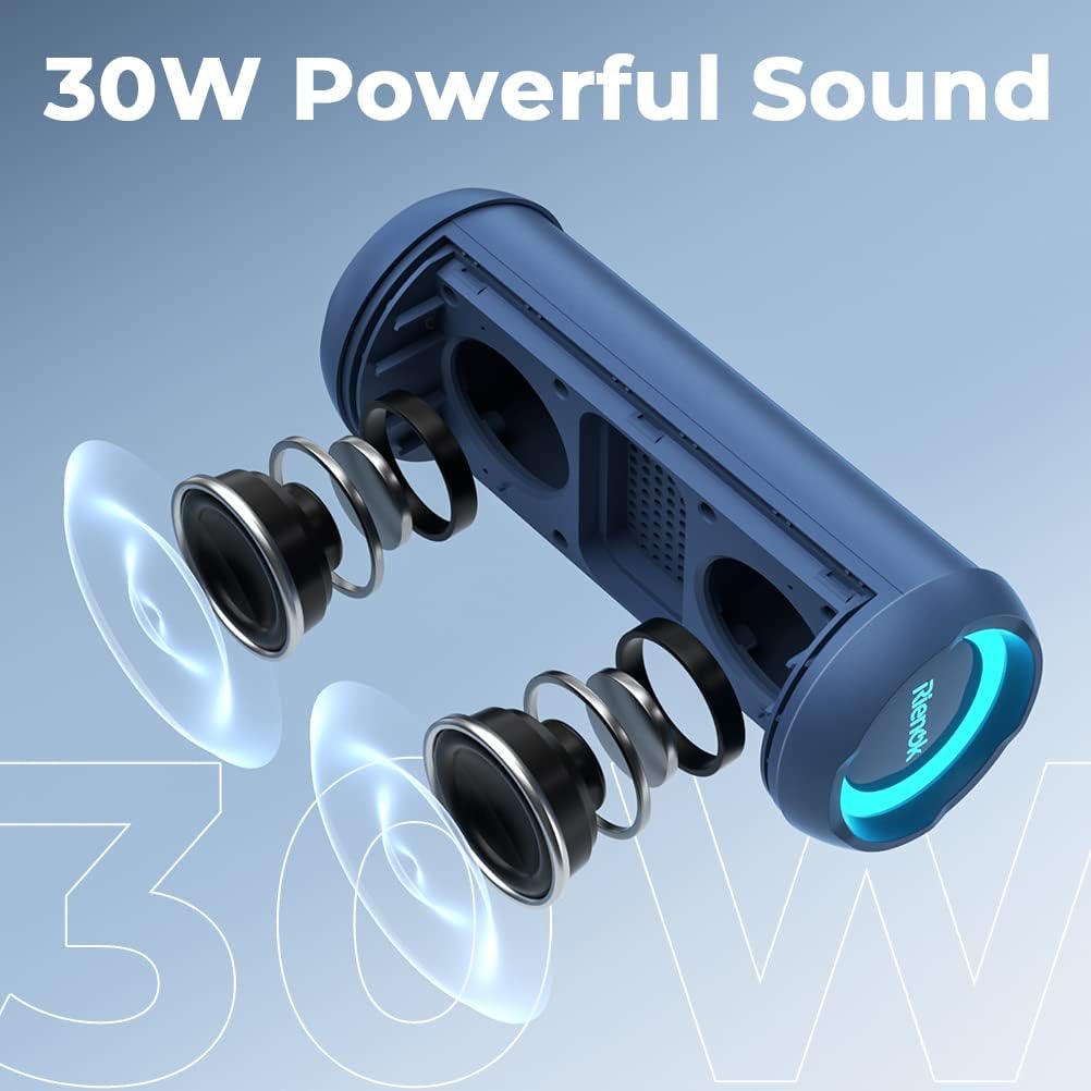 RIENOK - Altavoz Bluetooth portátil 30W, emparejamiento dual, sonid...