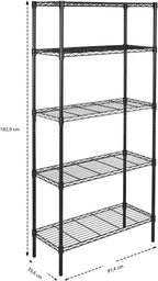 Amazon Basics Estantes de almacenamiento de alambre de acero resistentes ajustables con 5 estantes para garaje, cocina, fácil montaje, 36 x 14 x 72 pulgadas, color negro