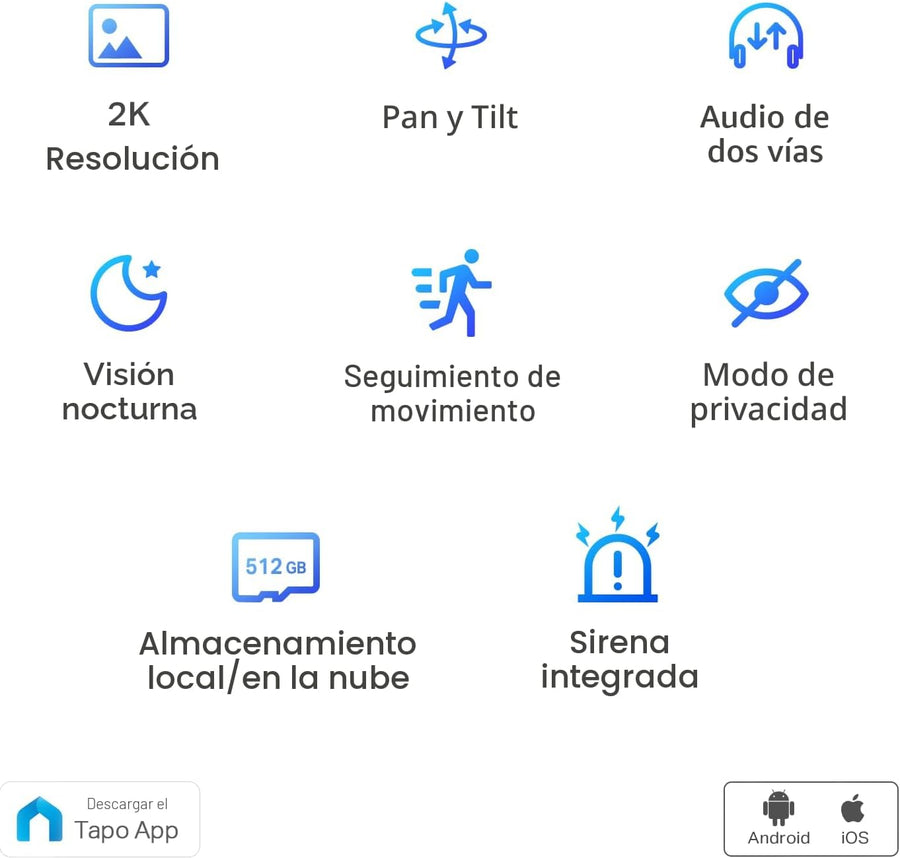 Tapo TP-Link - Cámara de seguridad 2K con giro e inclinación para m...