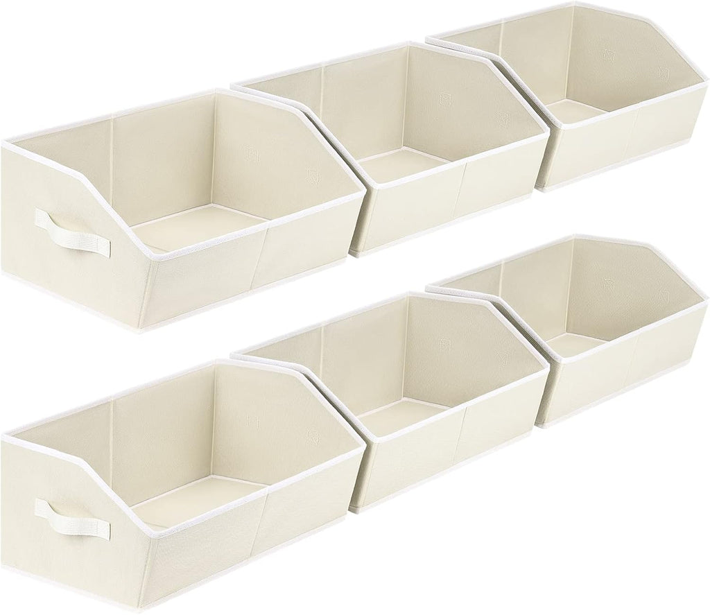 Contenedores organizadores de almacenamiento de cubos – Paquete de 6 cestas de tela para organizar, cesta de almacenamiento grande para estantes, organizadores de armario para juguetes, ropa, toallas (beige)