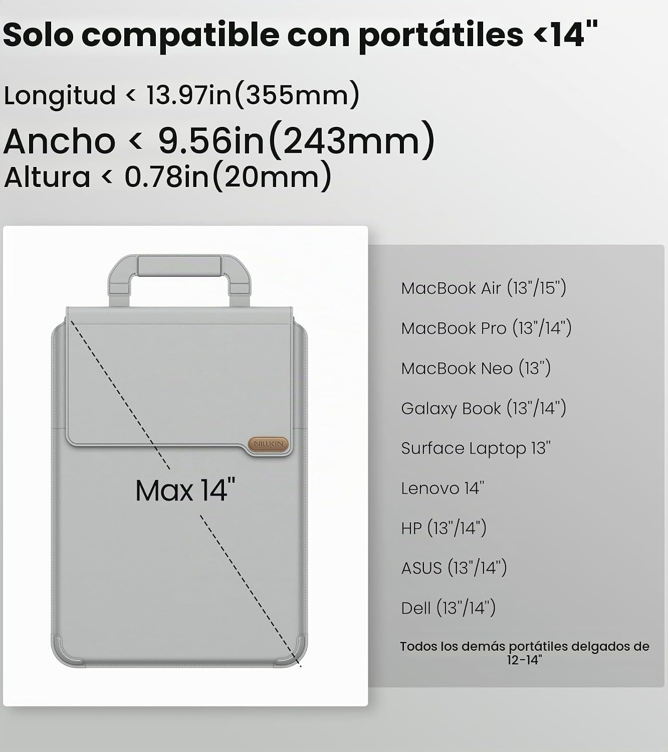 Nillkin Funda para laptop de 14 pulgadas con asa (4 en 1), 2 modos...