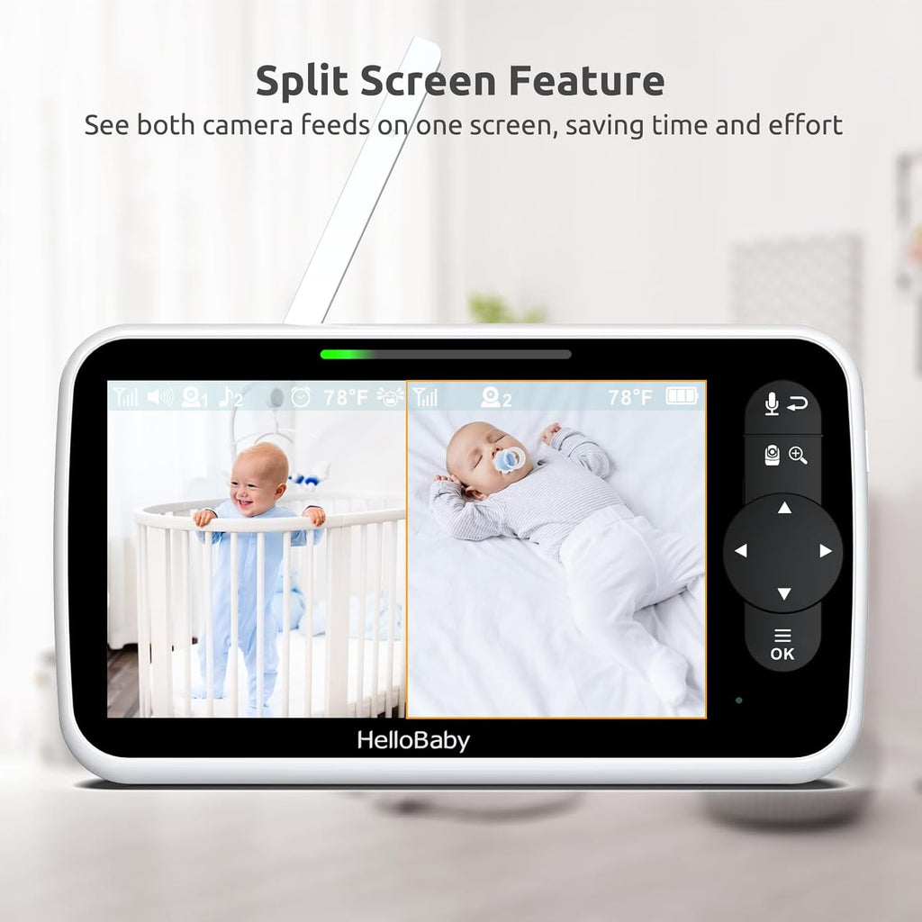 HelloBaby Monitor de Video para Bebés con Pantalla Grande IPS, 6 pulgadas