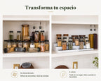 Paquete de 2, organizador de especias expandible de 3 niveles para gabinete y estante de despensa de cocina, estantes antideslizantes para especias, condimentos, alimentos enlatados, organizador de botiquín - Incluye embudos de silicona