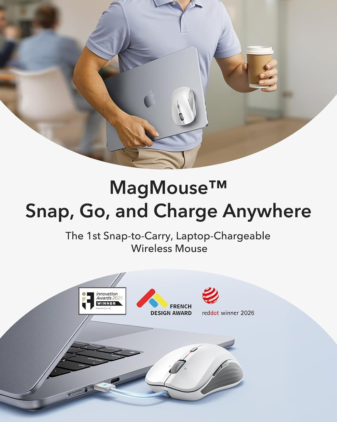 ESR MagMouse - Mouse Bluetooth a presión, mouse inalámbrico recarga...