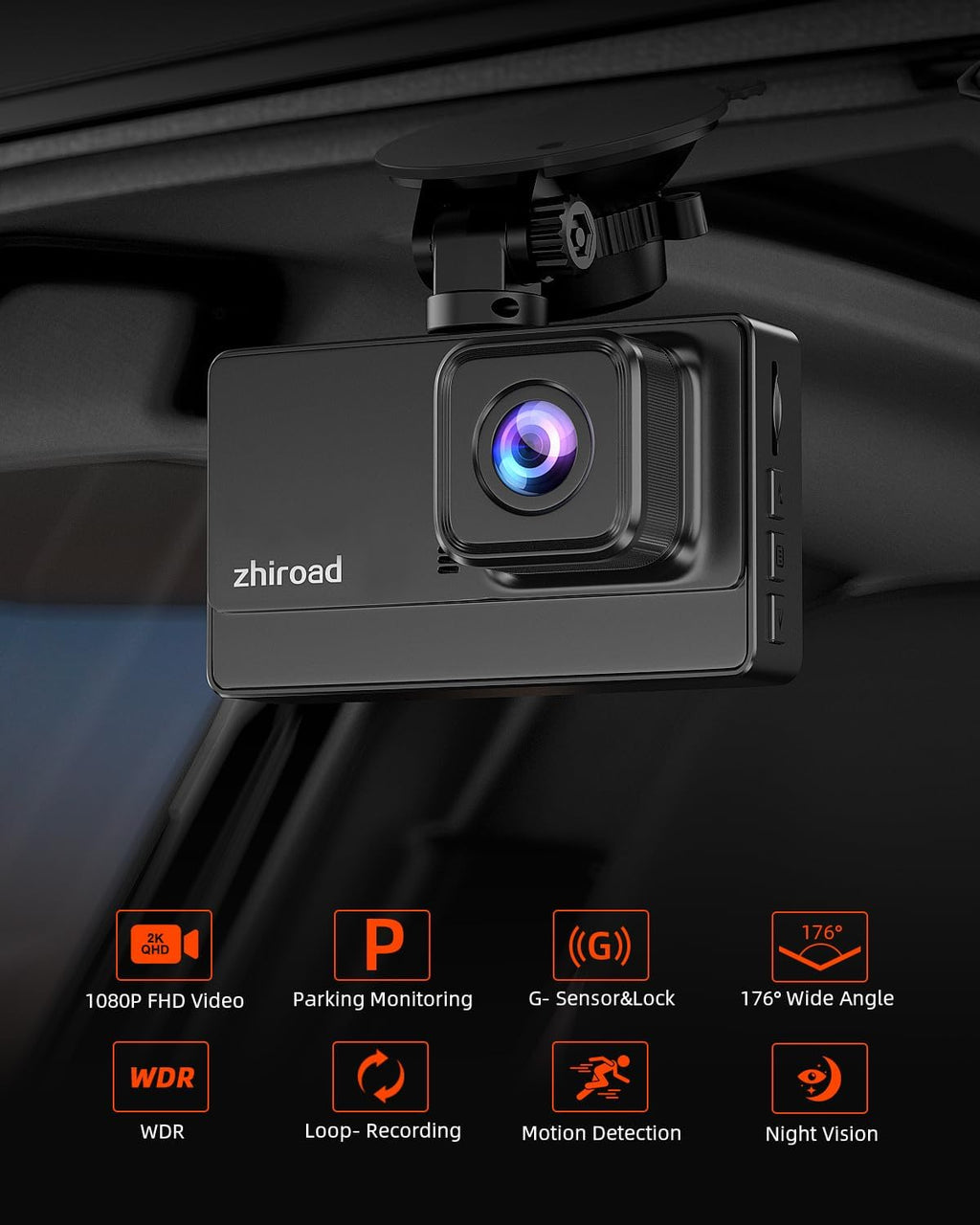 Dash Cam 1080P FHD - Cámara de tablero frontal para automóviles, cámara de tablero con ángulo amplio de 176°, visión nocturna, monitor de estacionamiento, grabación en bucle, sensor G, tarjeta SD 32G, tipo C