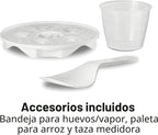 Hamilton Beach - Arrocera programable digital y vaporizador de alimentos, con funciones de huevo duro cocido a fuego lento, bandeja para huevos/vapor, pequeña y compacta, 6 tazas cocinadas (3 sin
