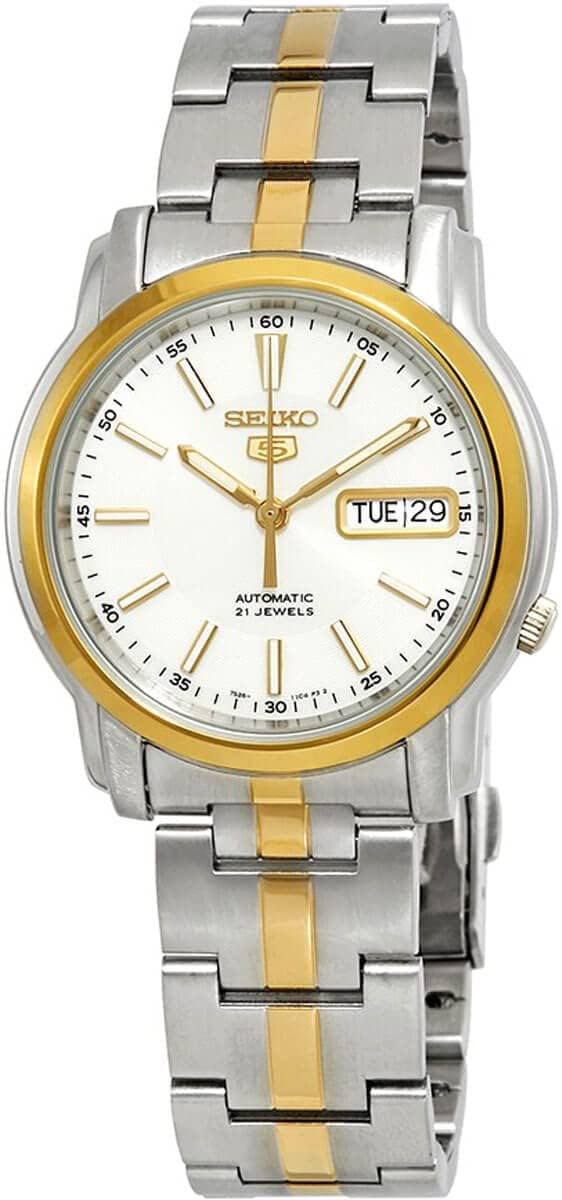 SEIKO Reloj automático para hombre con esfera blanca serie 5 SNKL84K1, Azul, Reloj automático