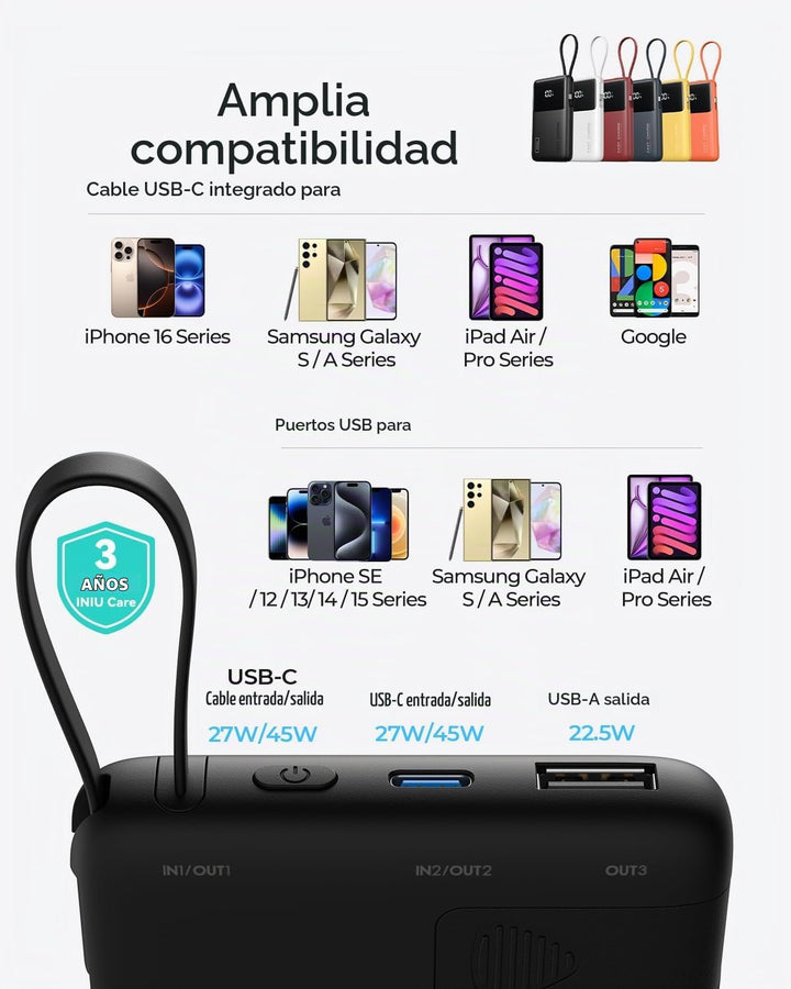 Cargador portátil INIU, banco de energía de 10000 mAh más delgado c...