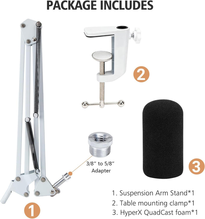 Para HyperX QuadCast S White Boom Arm - Brazo de micrófono blanco c...