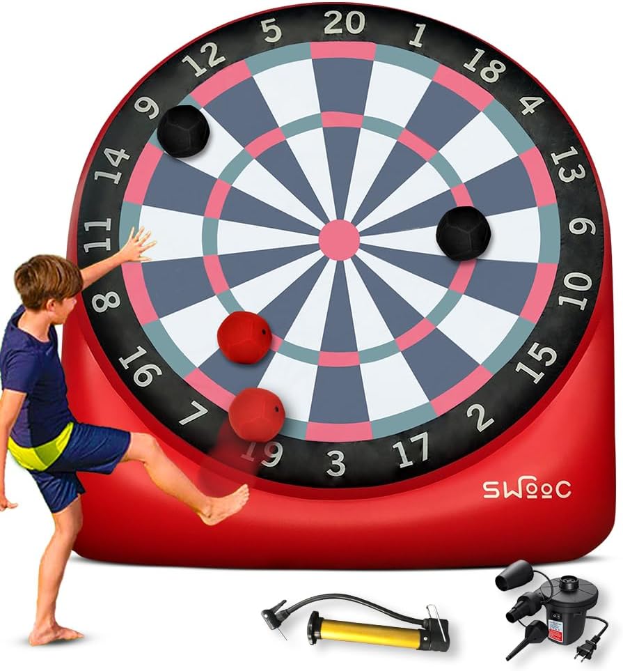 Swooc Games - Dardos gigantes inflables de primera calidad (más de 15 formas de jugar) - Diana de fútbol jumbo con bomba de aire - Juegos de carnaval grandes - Juegos gigantes al aire libre - Juego de