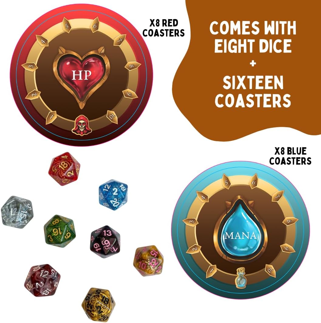 Do or Drink Wizards Tavern Strategy - Juego de cartas para beber para adultos de 21 años en adelante, juego de fiesta de fantasía caótica con hechizos, dados y posavasos | 2 a 8 jugadores, 170 cartas