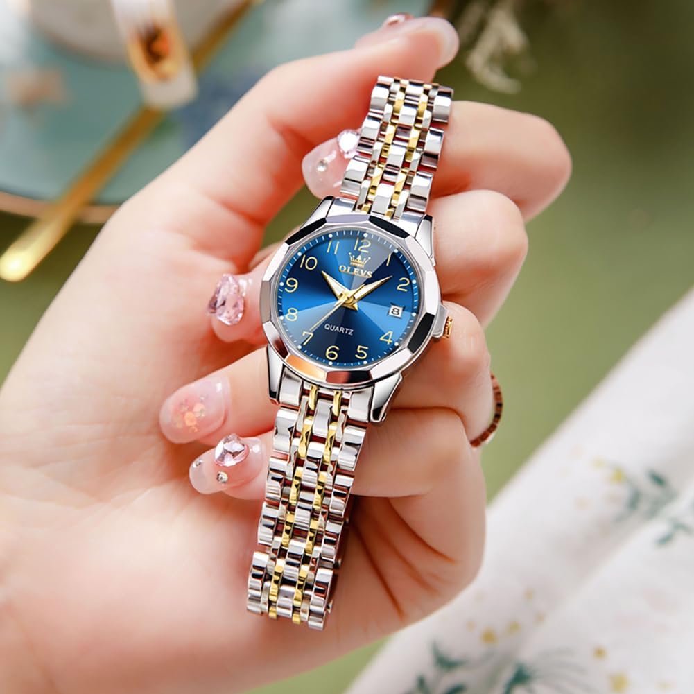 OLEVS Reloj Femenino Clásico de Mujer para Damas Análogo Acero Inoxidable Resistente al Agua Luminosa Día Fecha Dos Tonos de Fácil Lectura en la Muñeca