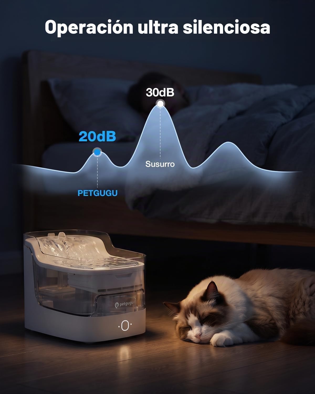 PETGUGU Fuente de agua para gatos de 2L/68 oz Fuente inalámbrica para