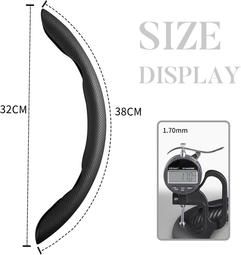 Cubierta de volante de coche de cuero con cierre de presión de 3 piezas, juego de protector antideslizante y envolvente, accesorios para volante universal de 37-38 cm, negro