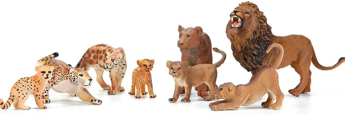 Juguetes de figuras de animales de zoológico de safari, 14 piezas realistas de animales de la selva, animales africanos de plástico salvajes con león, juego educativo de elefante para niños pequeños