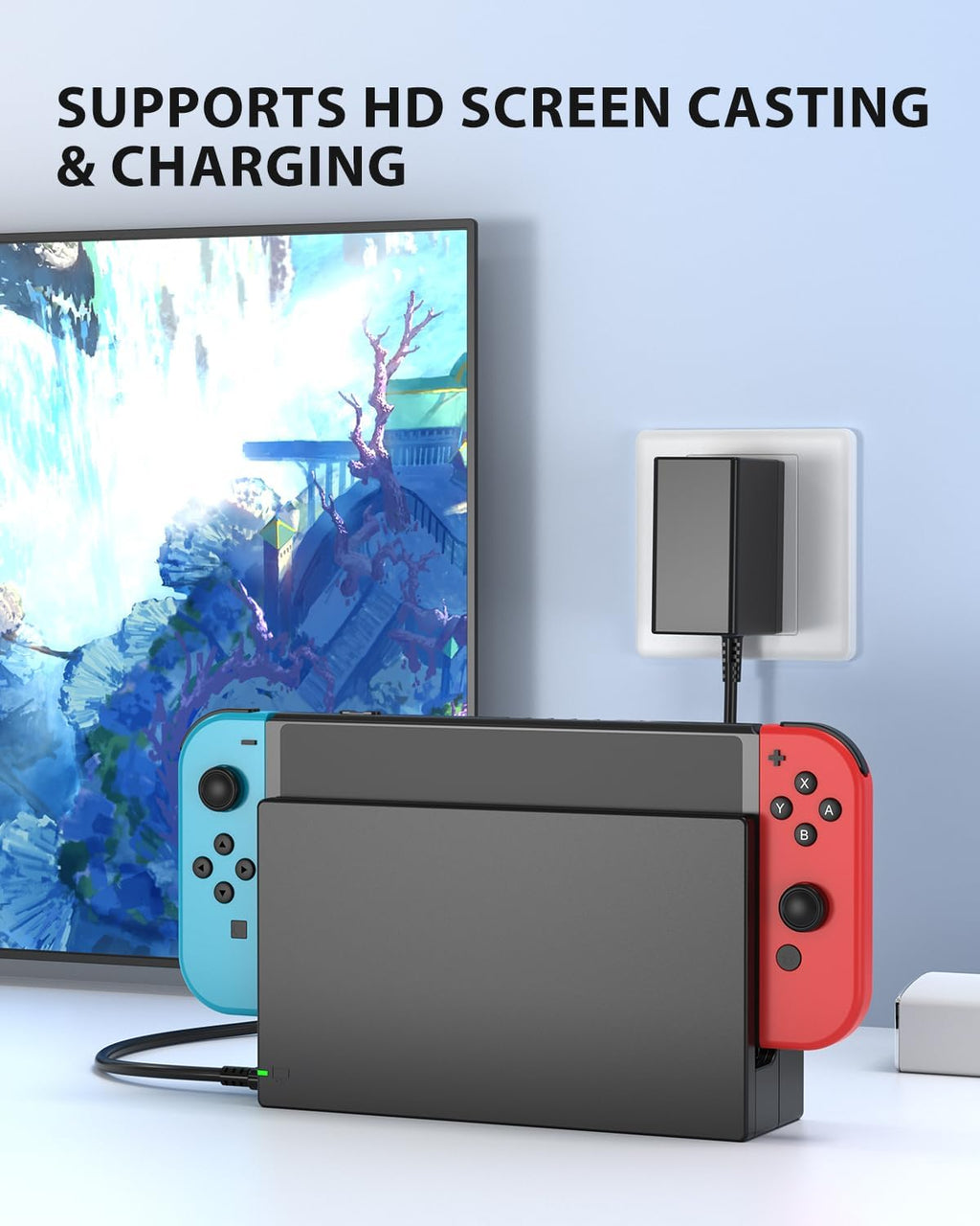 Estación de Dock para TV para Switch/Switch OLED Reemplazo 3-en-1 – Incluye Módulo IC Original, Cargador AC y Cable HDMI de Alta Velocidad, Soporta Salida 1080P HD y Carga de la Consola (No Compatible con Switch 2)