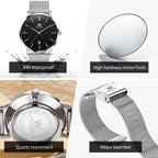 OLEVS Relojes de Hombre de Cuero Negro Ultrafinos 6.5 mm Minimalista Vestir Simple Moda Casual Resistente al Agua con Fecha