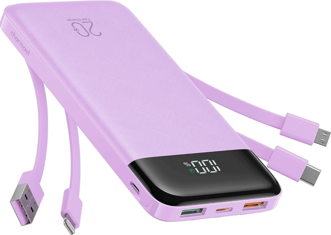 charmast Cargador portátil de 20000 mAh con cables integrados, carg...