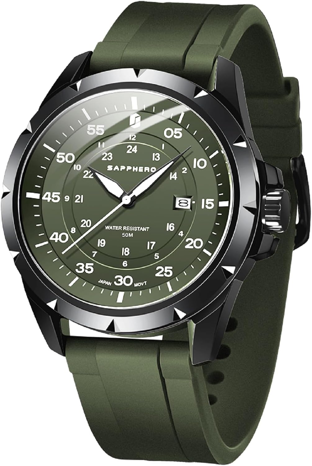 SAPPHERO Reloj analógico de cuarzo luminoso para hombre, 164 ft, resistente al agua, con fecha, casual, elegante, para trabajo, negocios, correa de silicona, relojes de pulsera para hombre