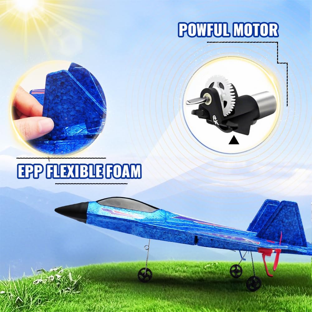 Avión RC azul para niños Upgrade F-22 Raptor Fighter RC Avión de co...