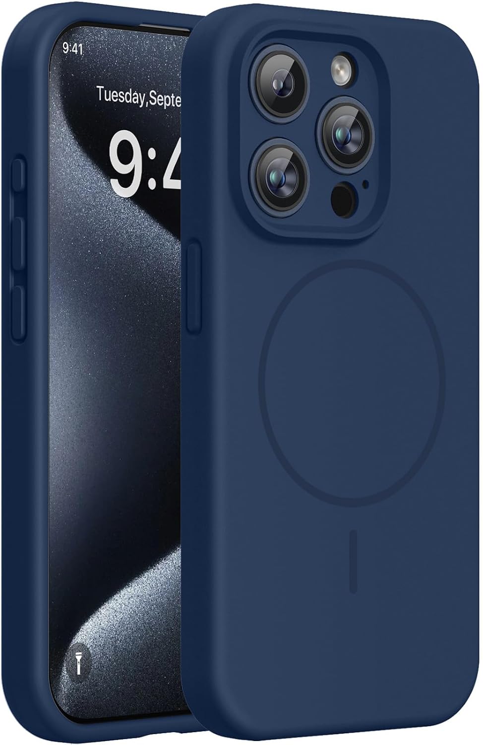 Miracase Funda de silicona y magnética para iPhone 15 Pro, azul oscuro